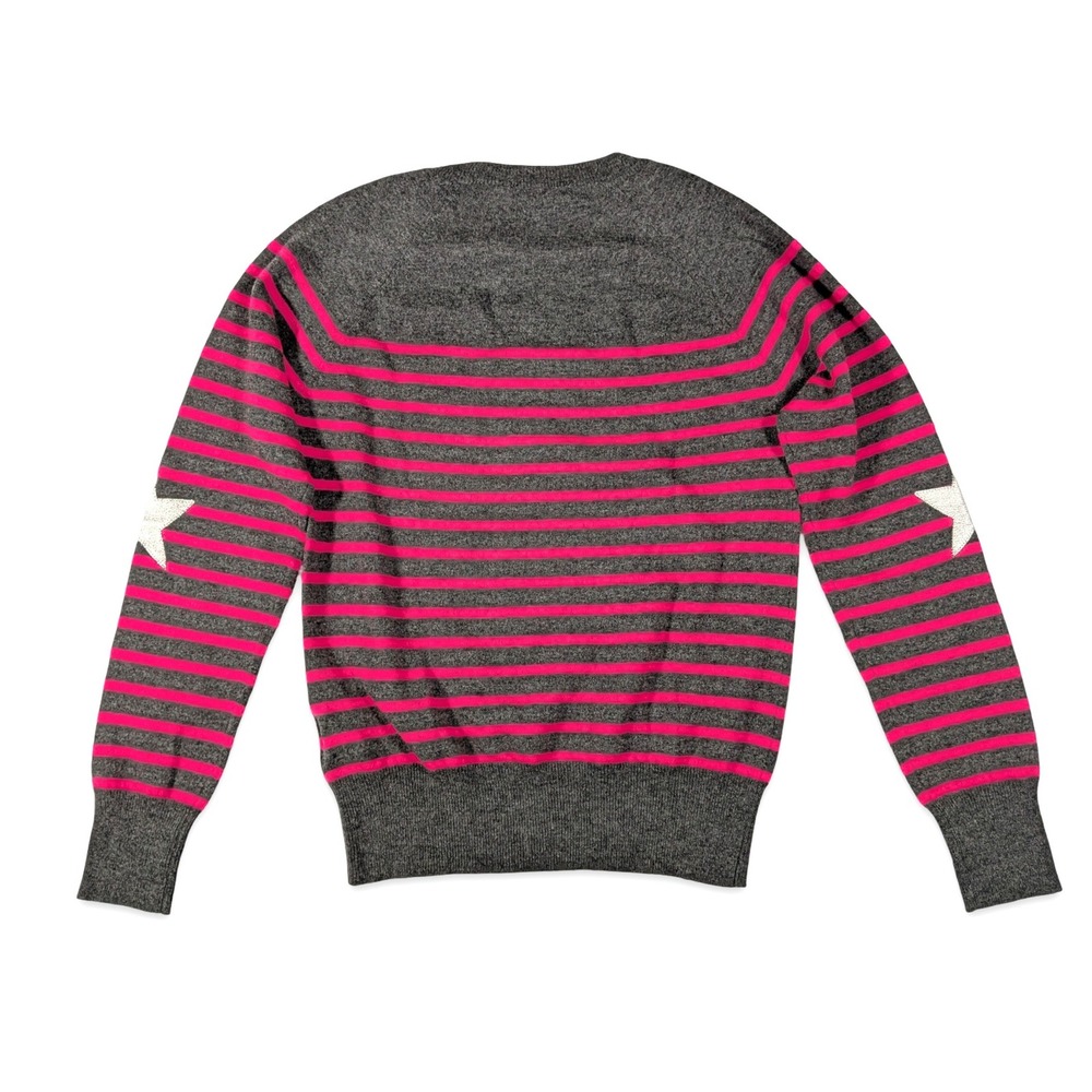 Zadig & Voltaire Ava Wool Cashmere Striped Star Sweater Gray Pink Girls 16 / 16Y - Picture 2 of 12